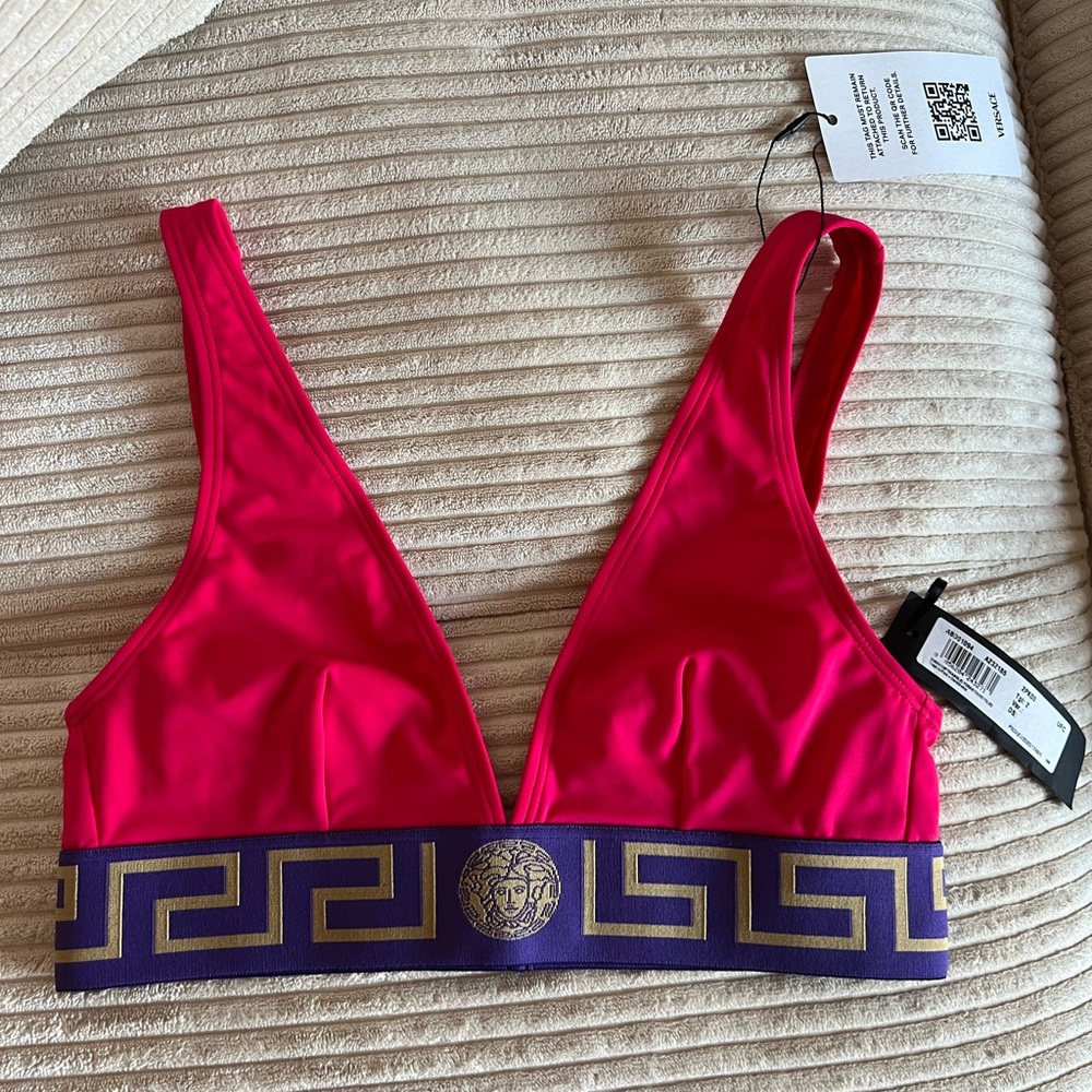 Versace Fuchsia bathing suit top with Gold Accents
